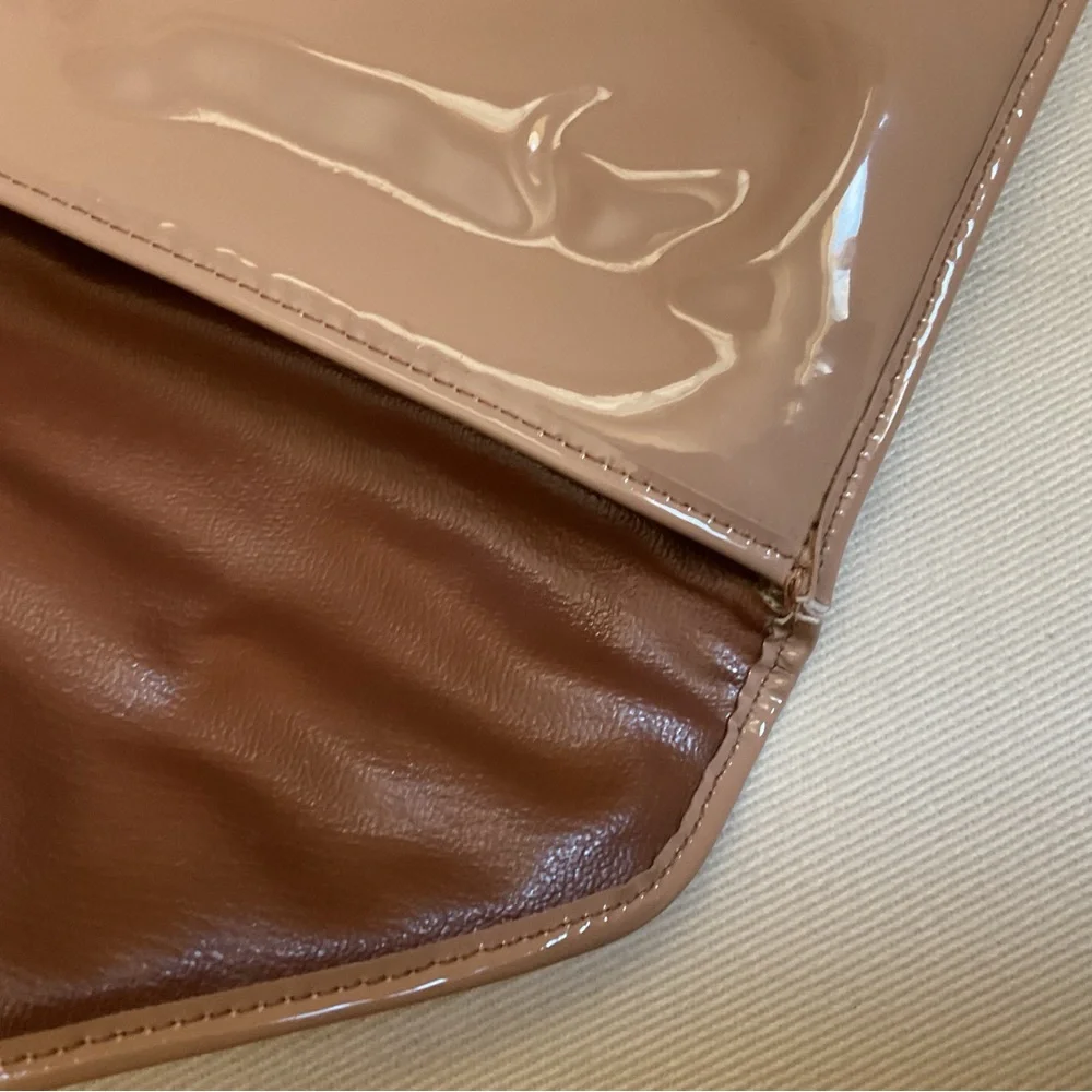 David Mehler for Dame Mocha Shiny Patent & Snakeskin Envelope Clutch VTG 70’s